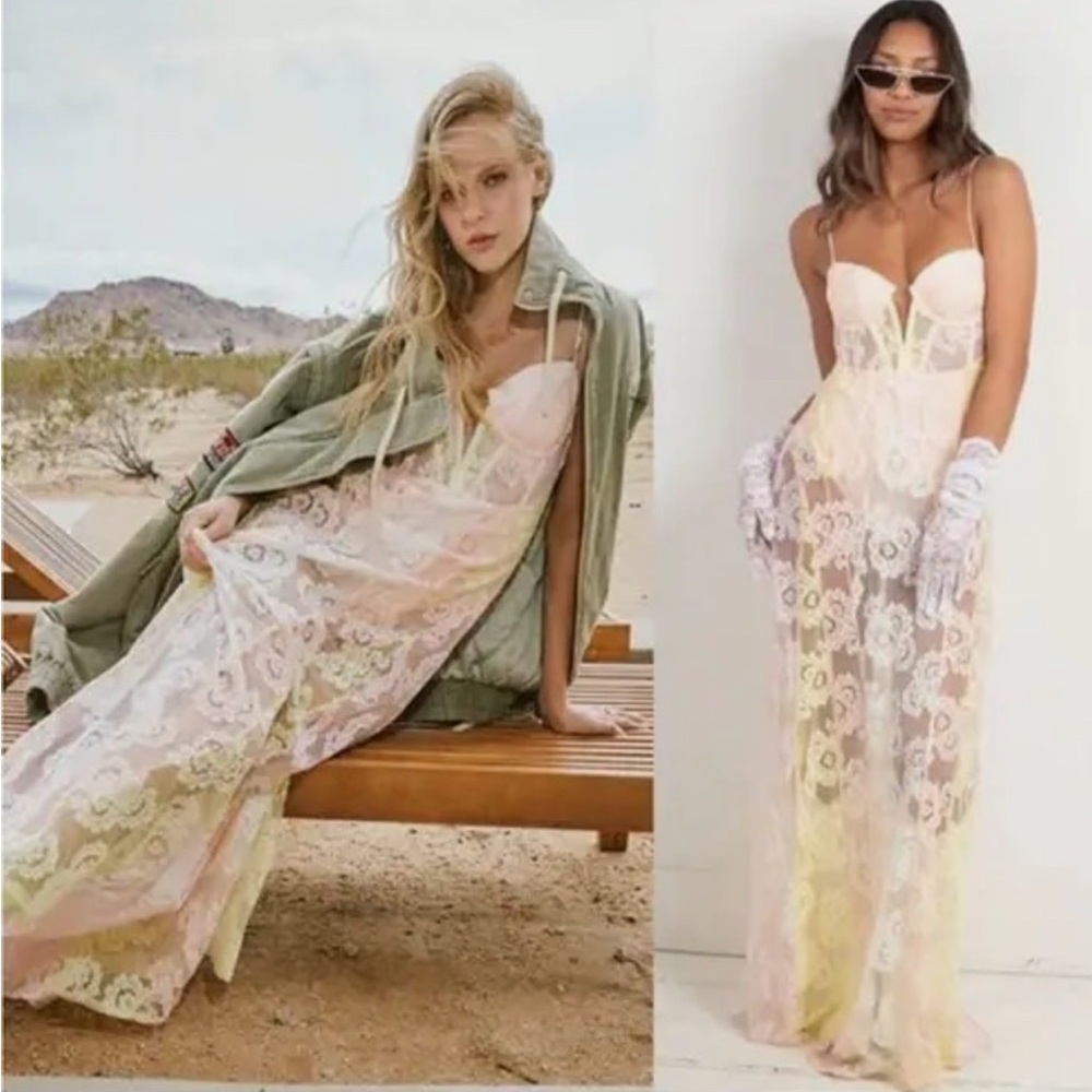 For Love And Lemons Pastel Floral Lace Chemise - Picture 3 of 8